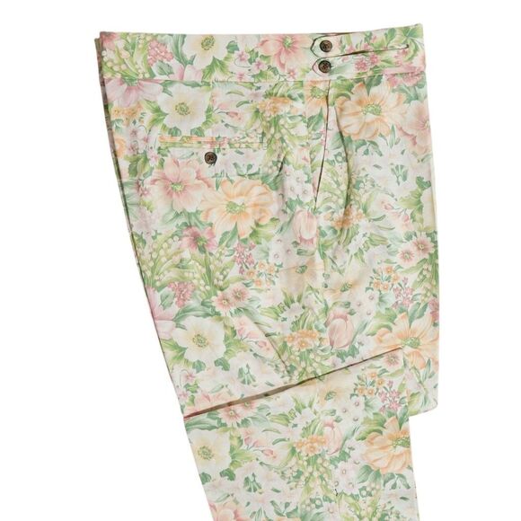 Mens Gurkha Pants 38 Green Pink Orange Floral Trousers Straight Fit Flat Front - Picture 7 of 8